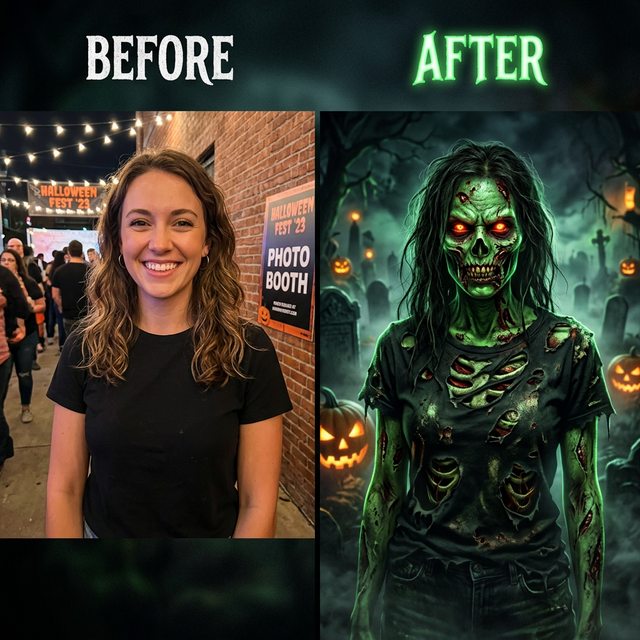 AI photo transformation - real person turned into Halloween monster